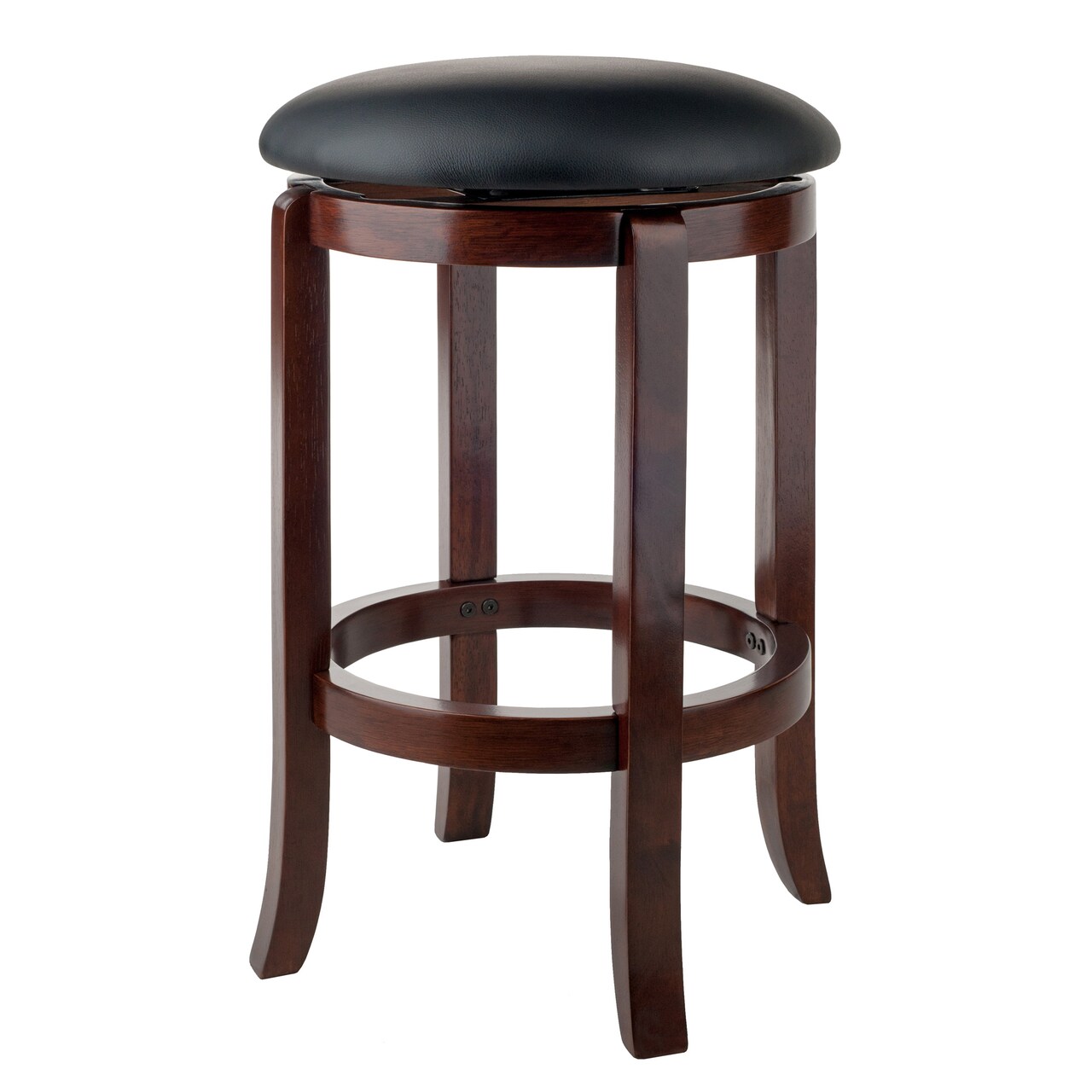 Contemporary Home Living 24” Black Leather Backless Design Swivel Counter Stool with Brown Wood Frame